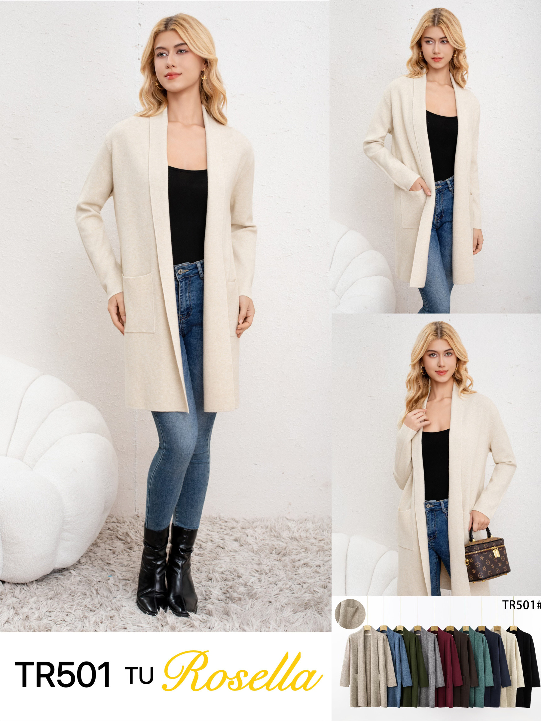 Wholesaler ROSELLA SRL - ELEGANT LONG CARDIGAN