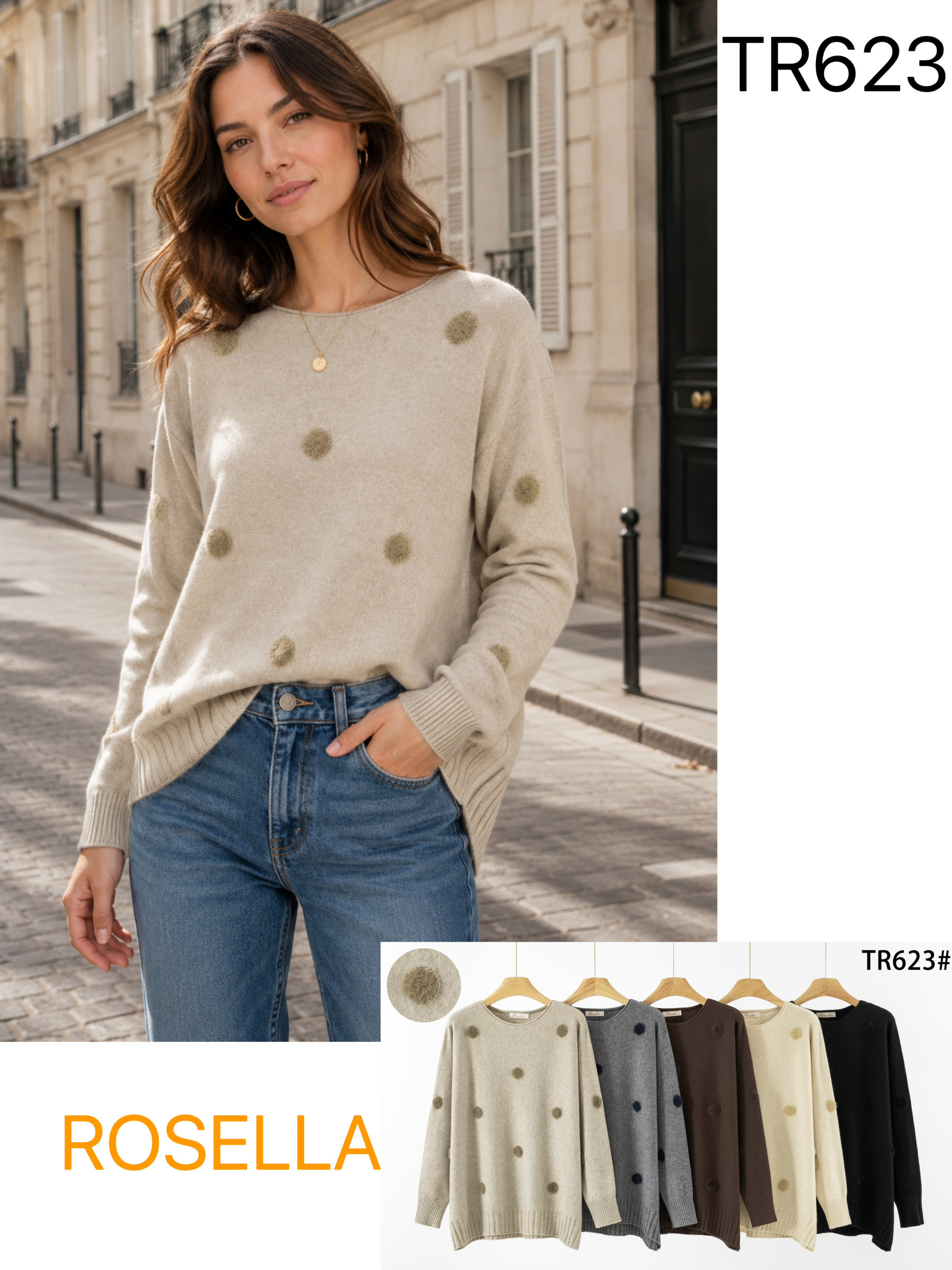 Wholesaler ROSELLA SRL - LIGHTWEIGHT SWEATER WITH FRONT DECORATIONS