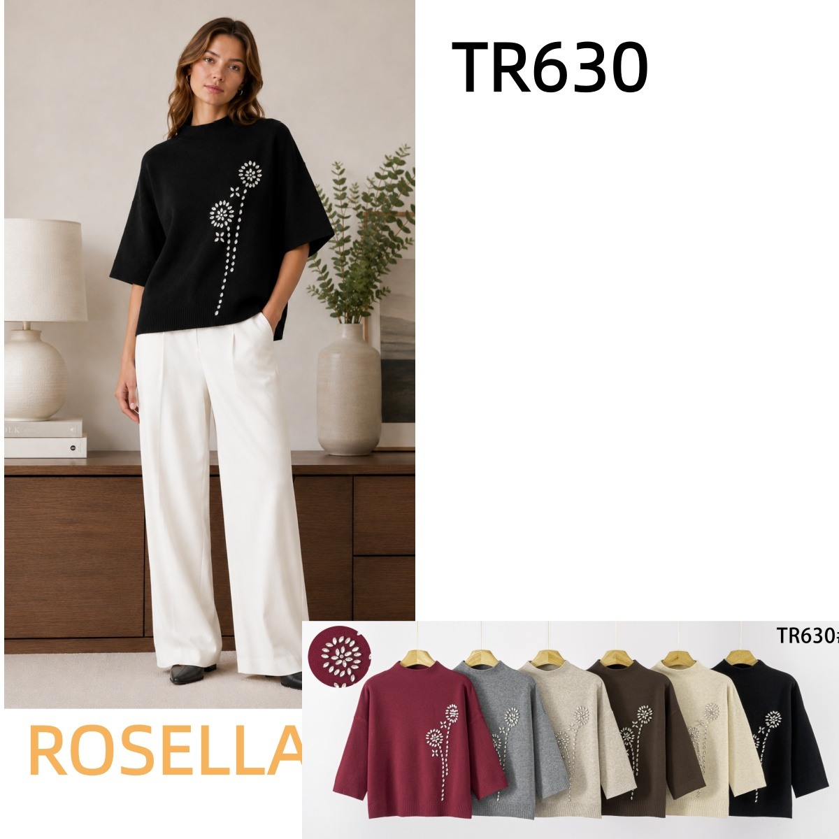 Wholesaler ROSELLA SRL - SWEATER WITH PEARL EMBELLISHMENT