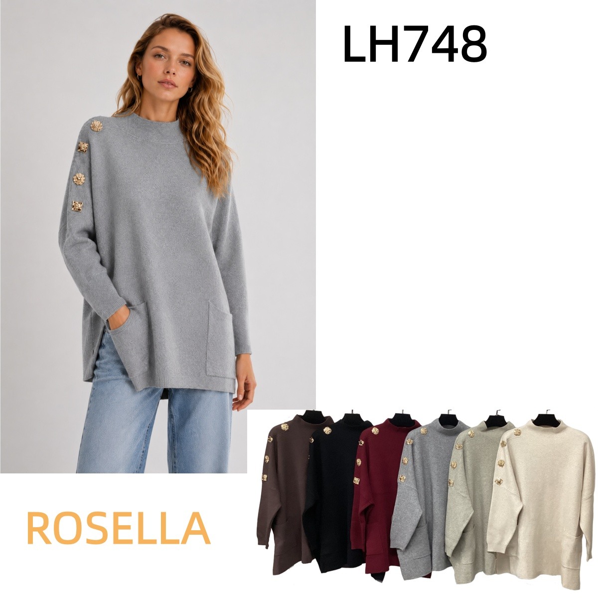 Wholesaler ROSELLA SRL - LONG SWEATER WITH POCKETS