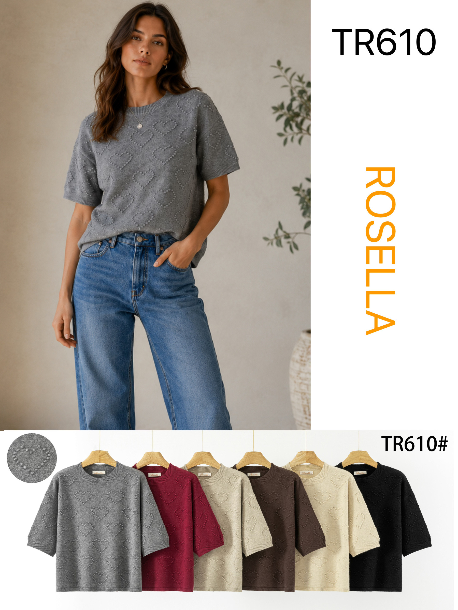Wholesaler ROSELLA SRL - SWEATER WITH HEART DESIGN EFFECT