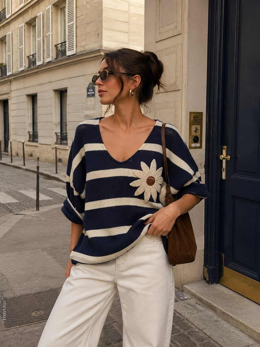 Grossista ROSEMARY COLLECTION - Maglione a maglia MARGUERRITE per ragazze con un fiore. Taglia unica 42/44