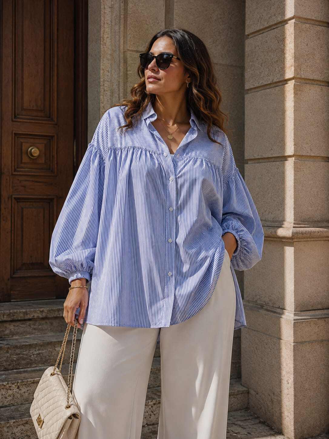 Grossista ROSEMARY COLLECTION - Blusa FIONA a righe. Taglia unica 44/46