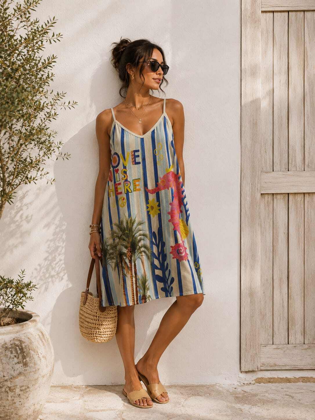 Mayorista ROSEMARY COLLECTION - Vestido de tirantes de lúrex estampado. Talla única 44/46