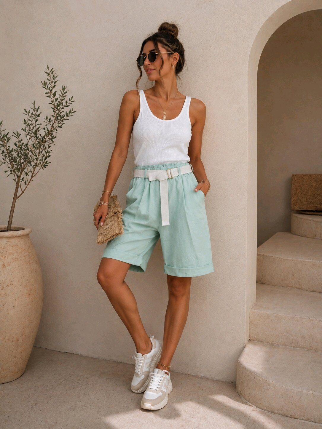 Wholesaler ROSEMARY COLLECTION - BEATRICE Bermuda shorts with a belt. One size fits 42/44