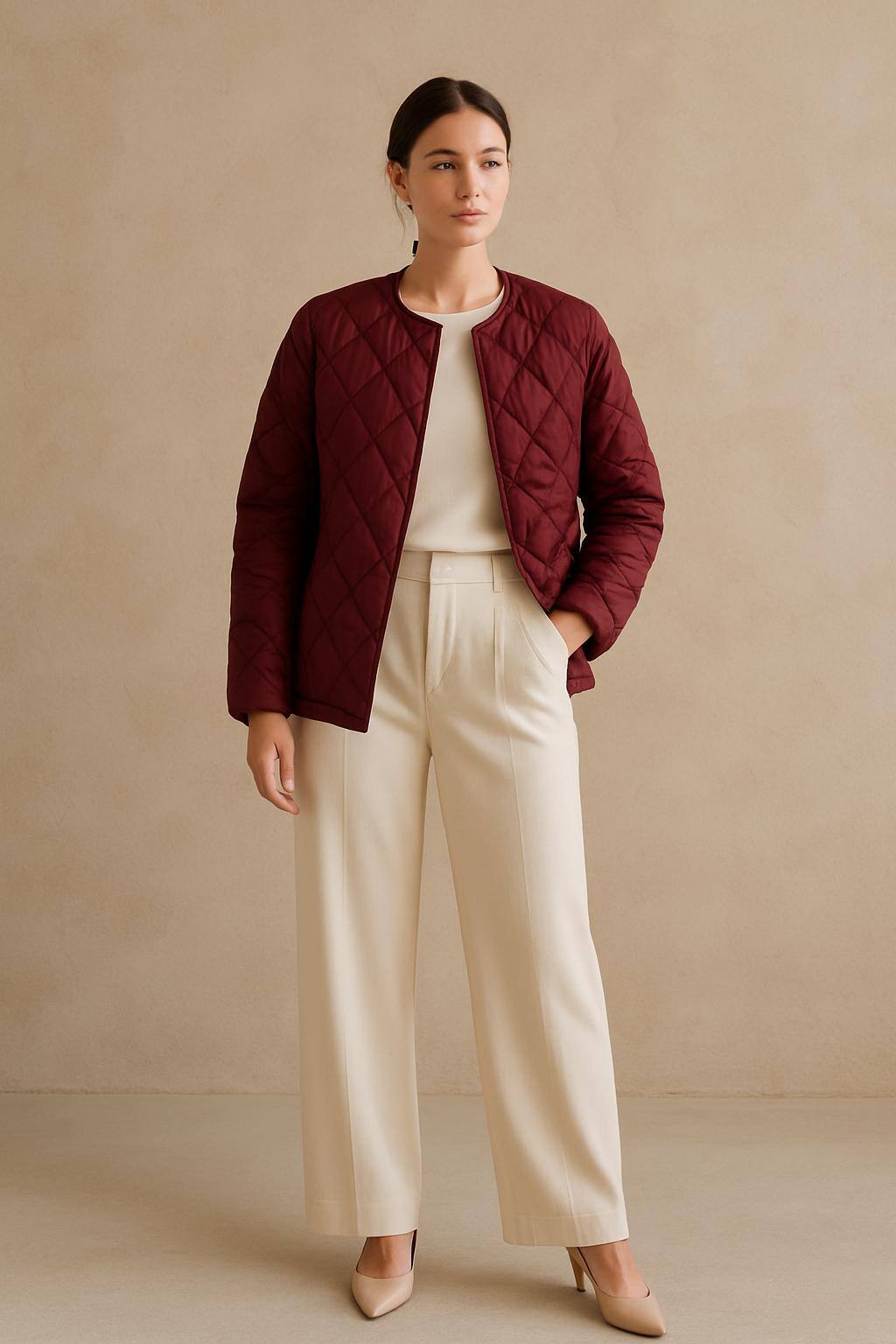 Veste matelassée tendance avec taille élastiquée et col montant - noir