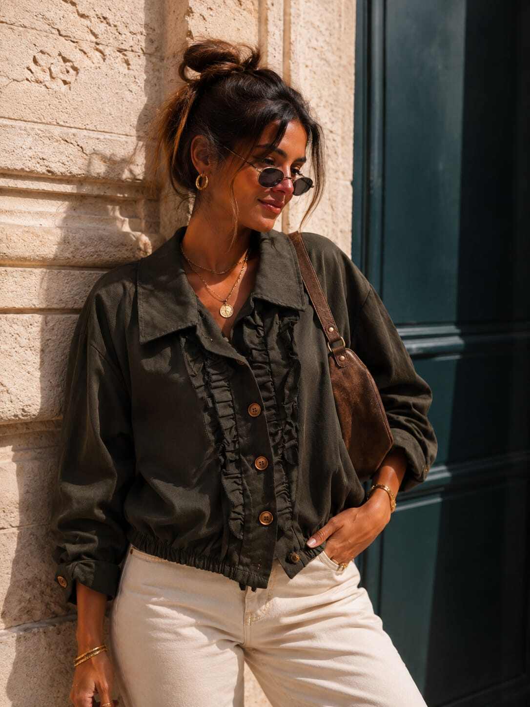 Grossista ROSEMARY COLLECTION - Giacca LUCIA in costina fine con volant sul davanti. Taglia unica 40/42