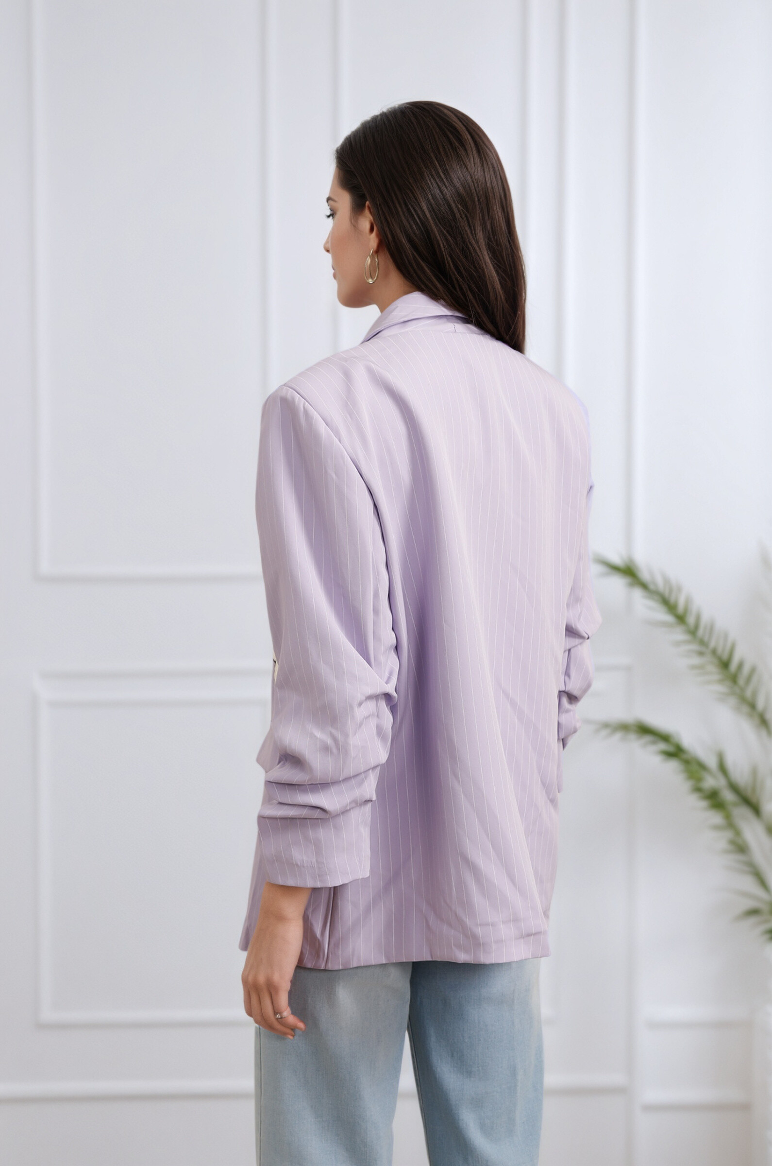 Blazer Rayures Manches Froncées à Fleurs - Lilas 4 - miniature
