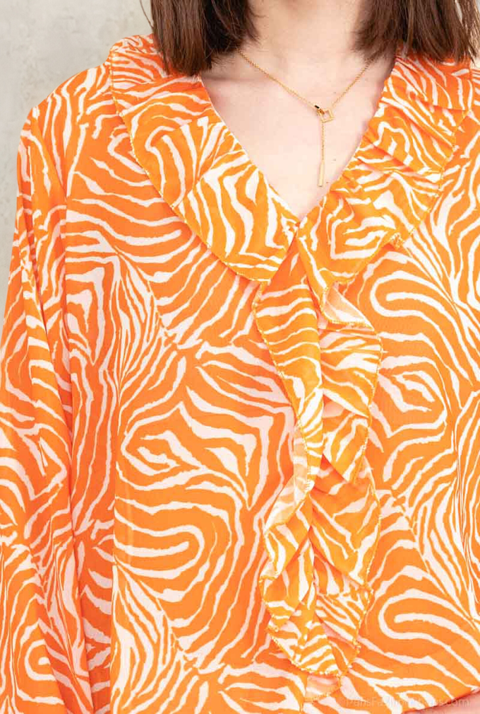 Zebra print ruffled blouse - Orange - 2 - large format
