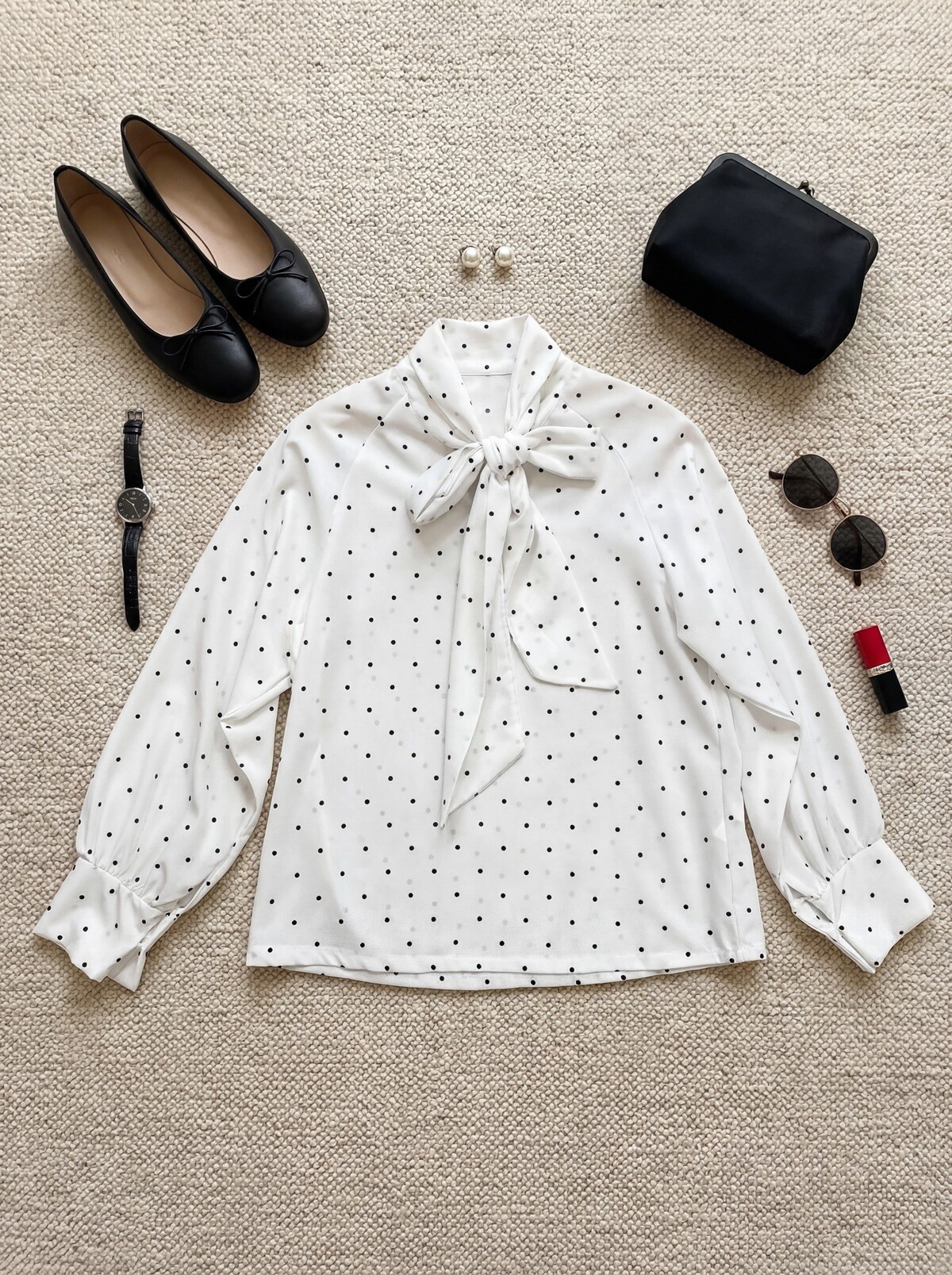 Grossiste ROSYDAYS - Blouse Col Lavallière à imprimé Petit Pois