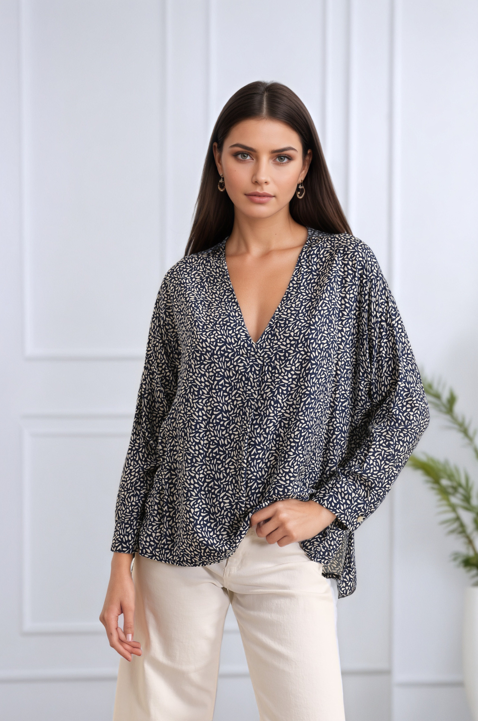 Mayorista ROSYDAYS - Blusa de Viscosa Fluida Oversize con Estampado