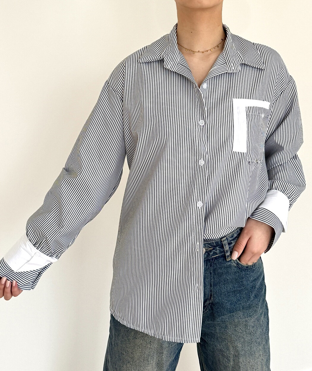 Mayorista Rosy Days - Strilaciones de la camisa Corte recto de bolsillo de bolsillo doble