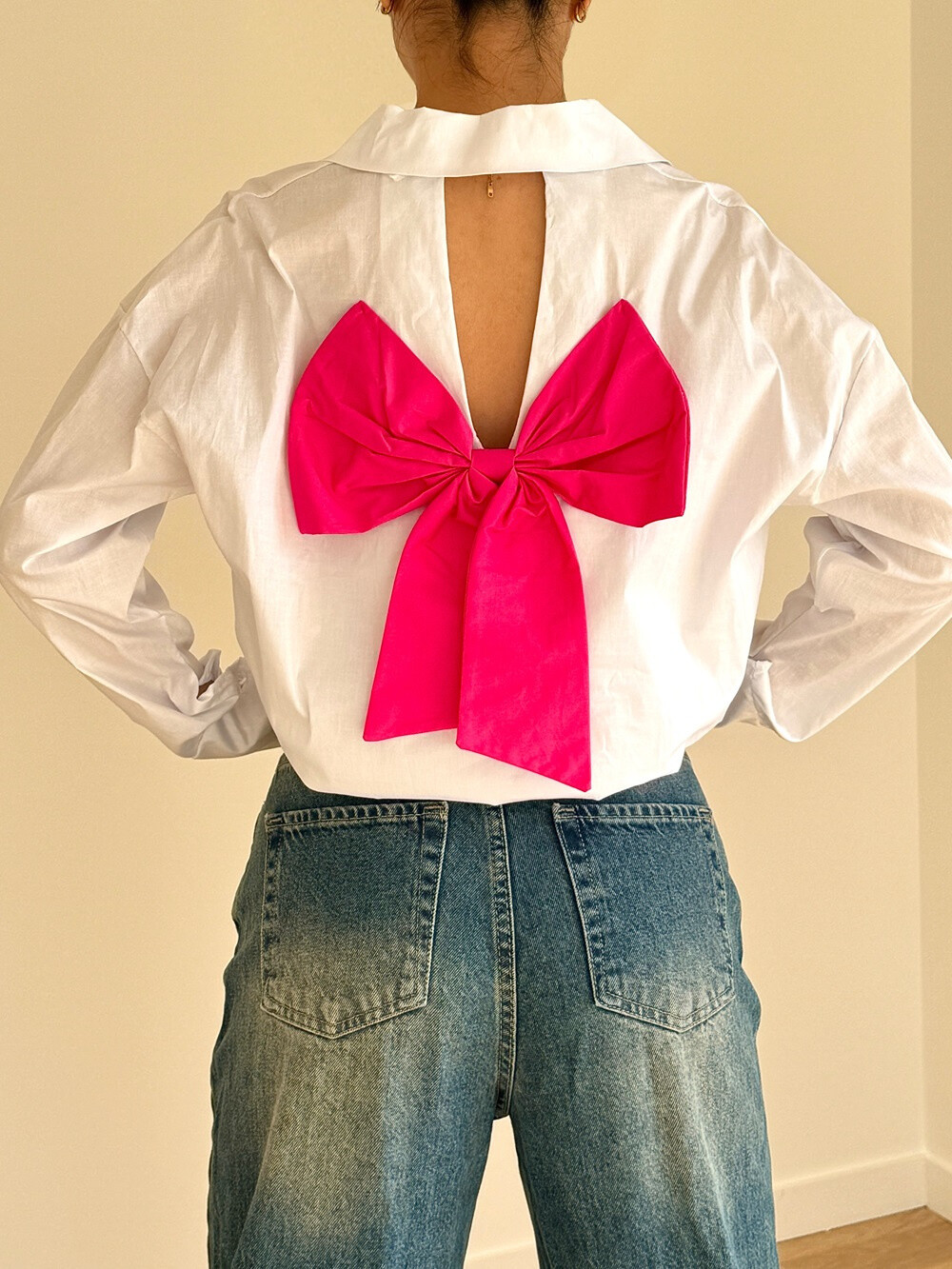 Wholesaler Rosy Days - Oversize cotton shirt chic colored knot on the back