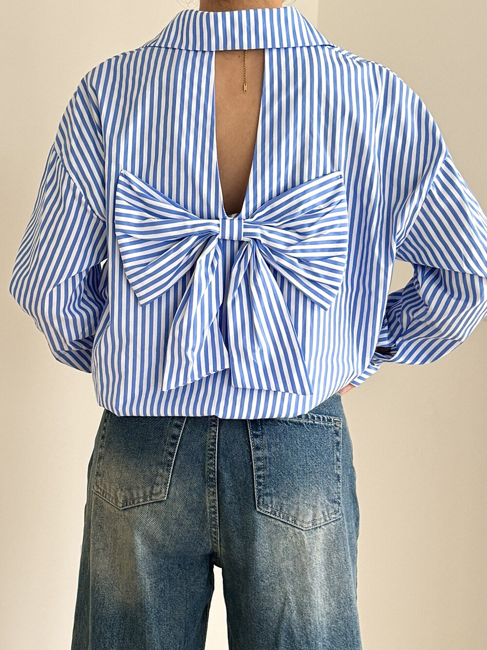 Grossiste Rosy Days - Chemise oversize chic à rayures nœud au dos
