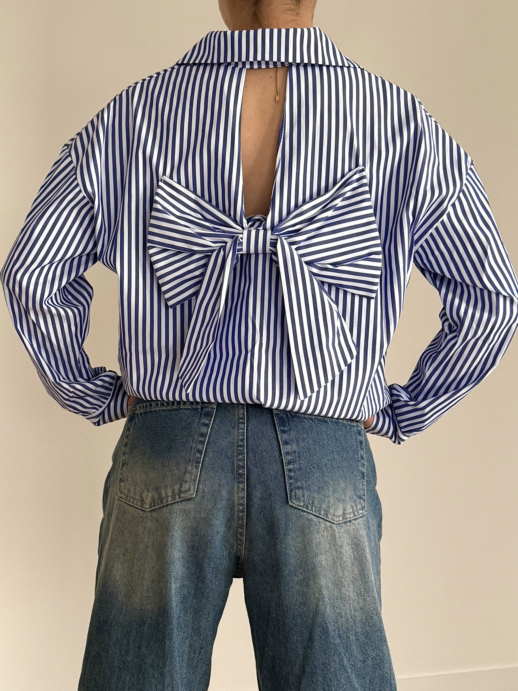 Grossiste Rosy Days - Chemise oversize chic à rayures nœud au dos