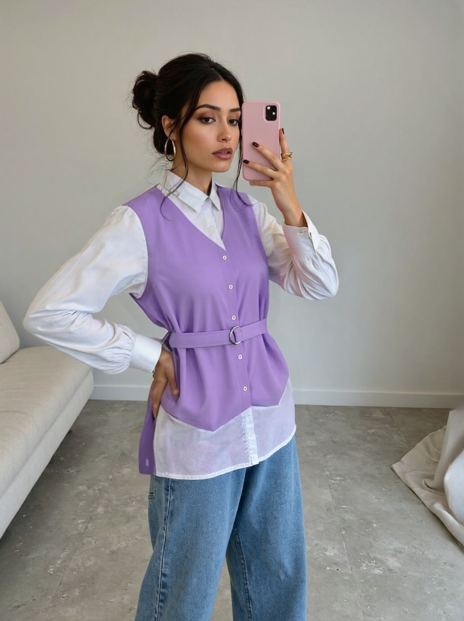 Bi-material shirt on a belt - Main image