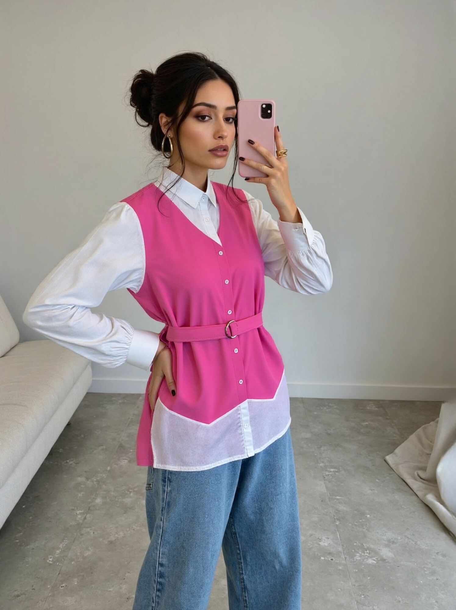 Wholesaler Rosy Days - Bi-material shirt on a belt