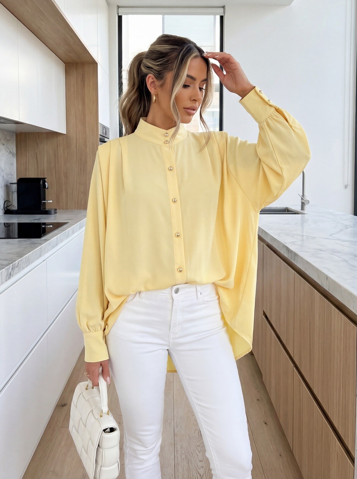 Grossiste ROSYDAYS - Chemise Ample Coupe Chauve Souris à Boutons Dorés