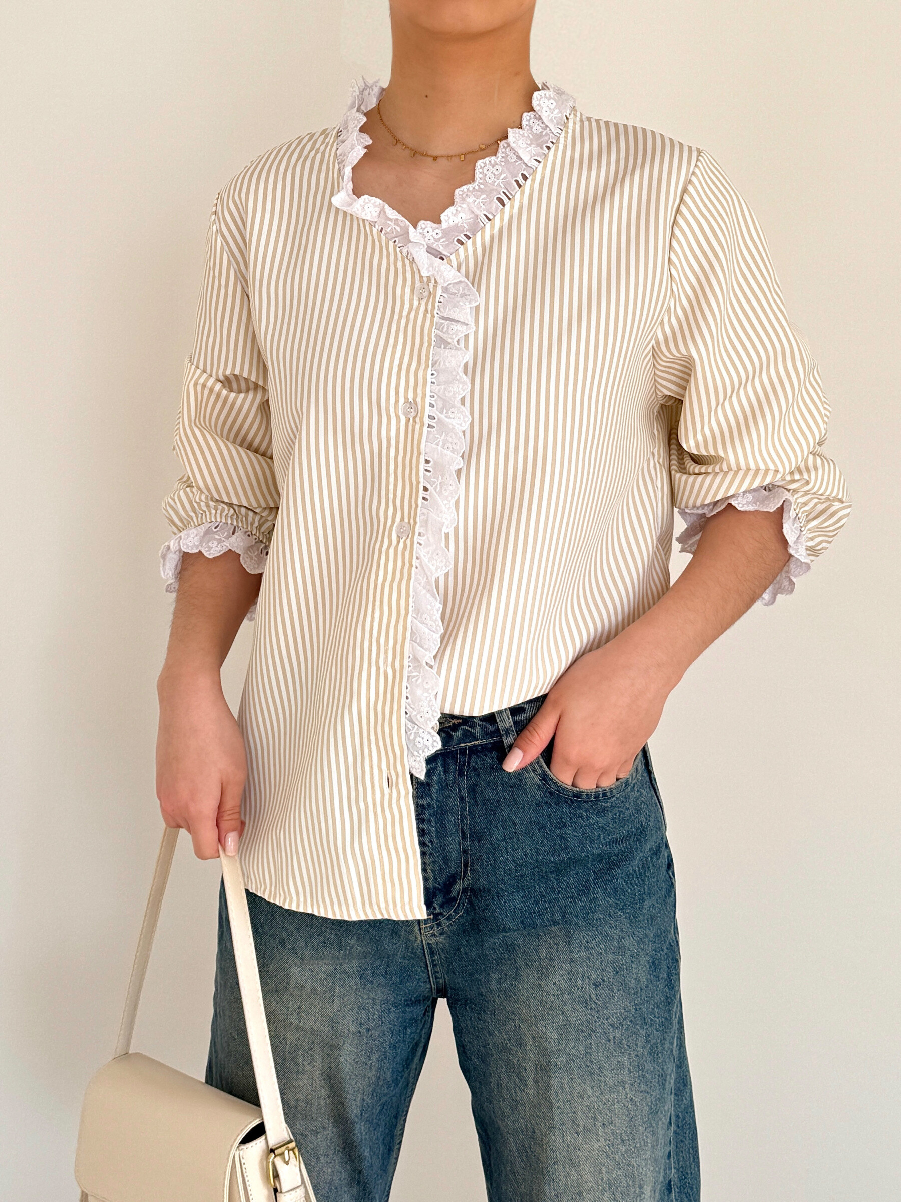 Grossista Rosy Days - Camicia chic a strisce in pizzo