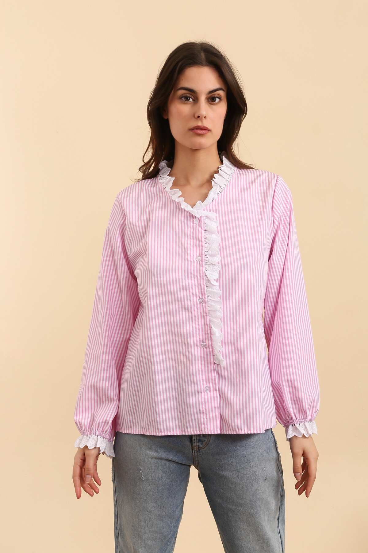 Grossista Rosy Days - Camicia chic a strisce in pizzo
