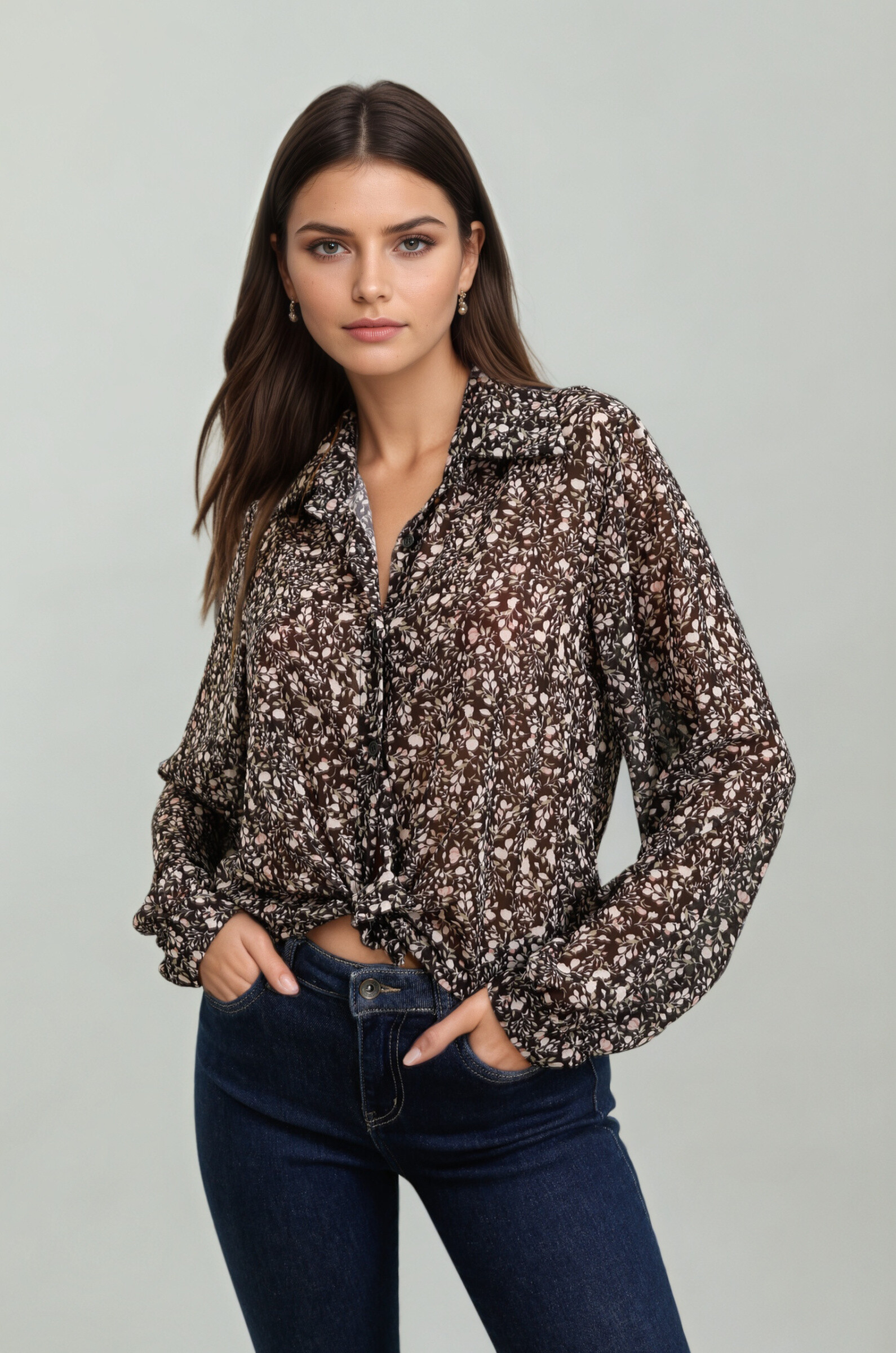 Wholesaler Rosy Days - Flower print muslin shirt