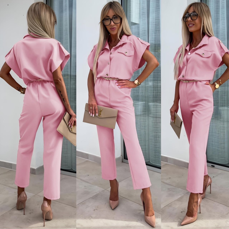 Grossiste Rosy Days - Combinaison t-shirt col chemise à ceinture métallique