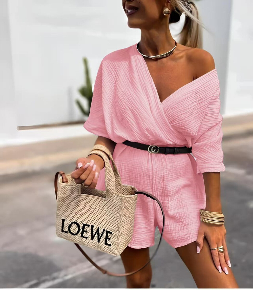 Grossiste Rosy Days - Combishort en gaze de coton avec ceinture