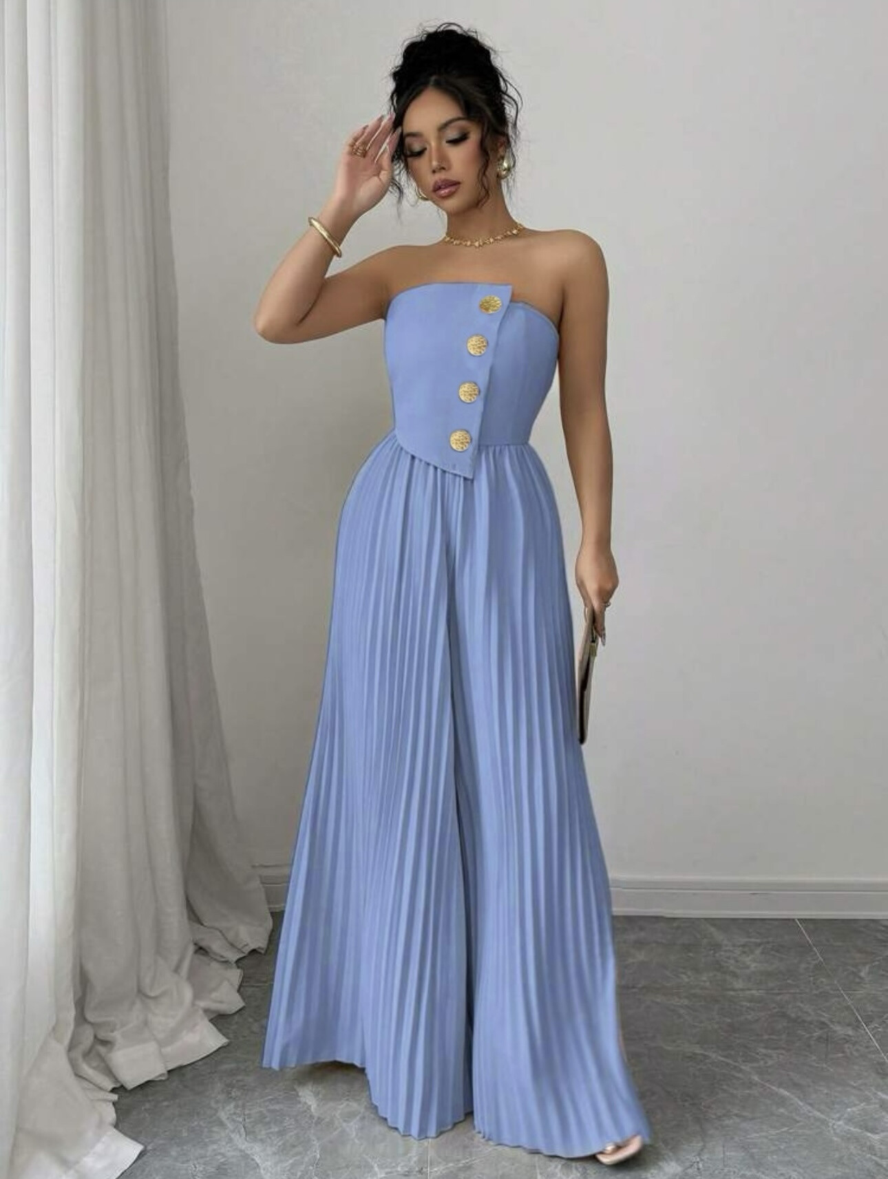 Wholesaler Rosy Days - Plowed bustier combination with details Decorative button buttons