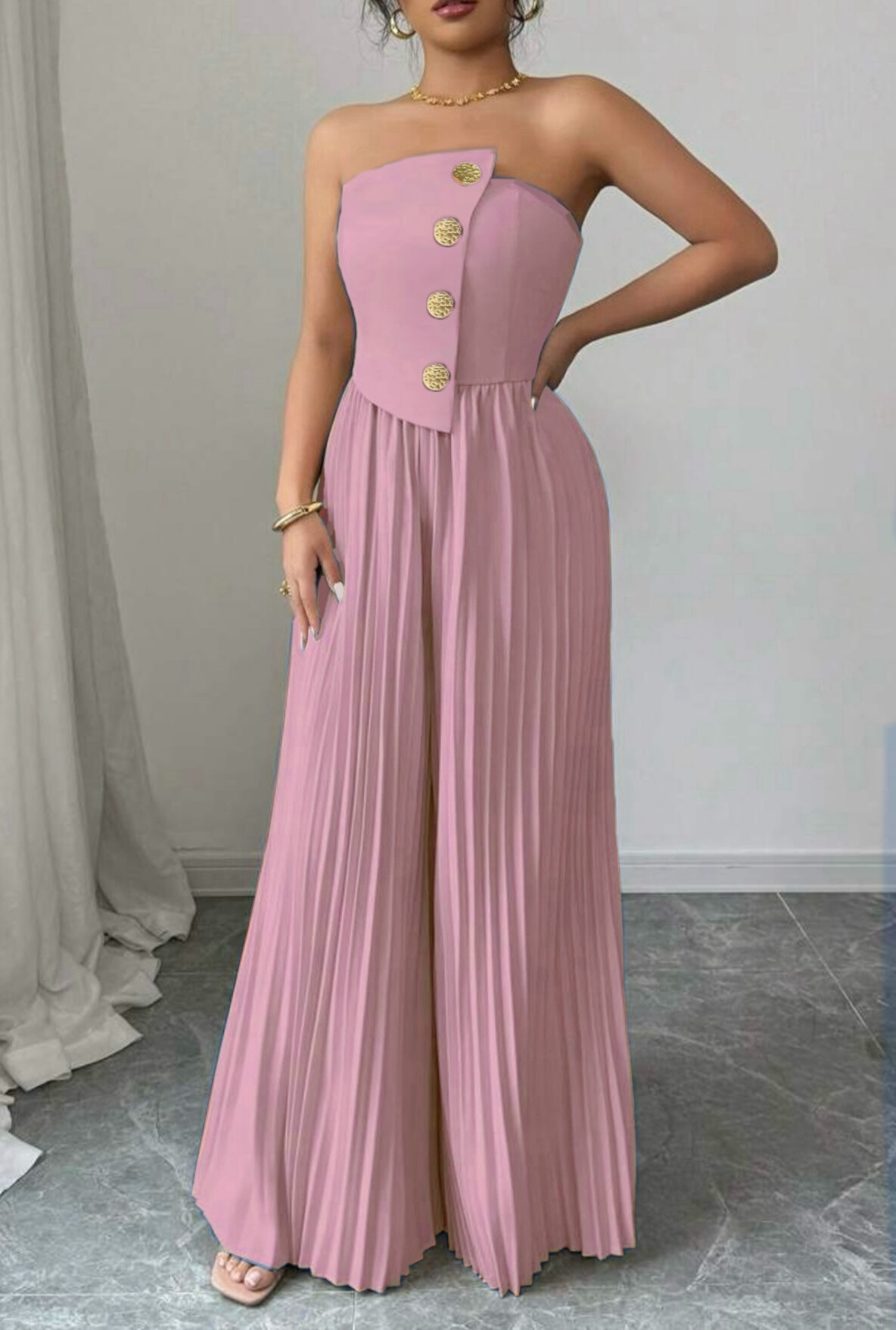 Wholesaler Rosy Days - Plowed bustier combination with details Decorative button buttons