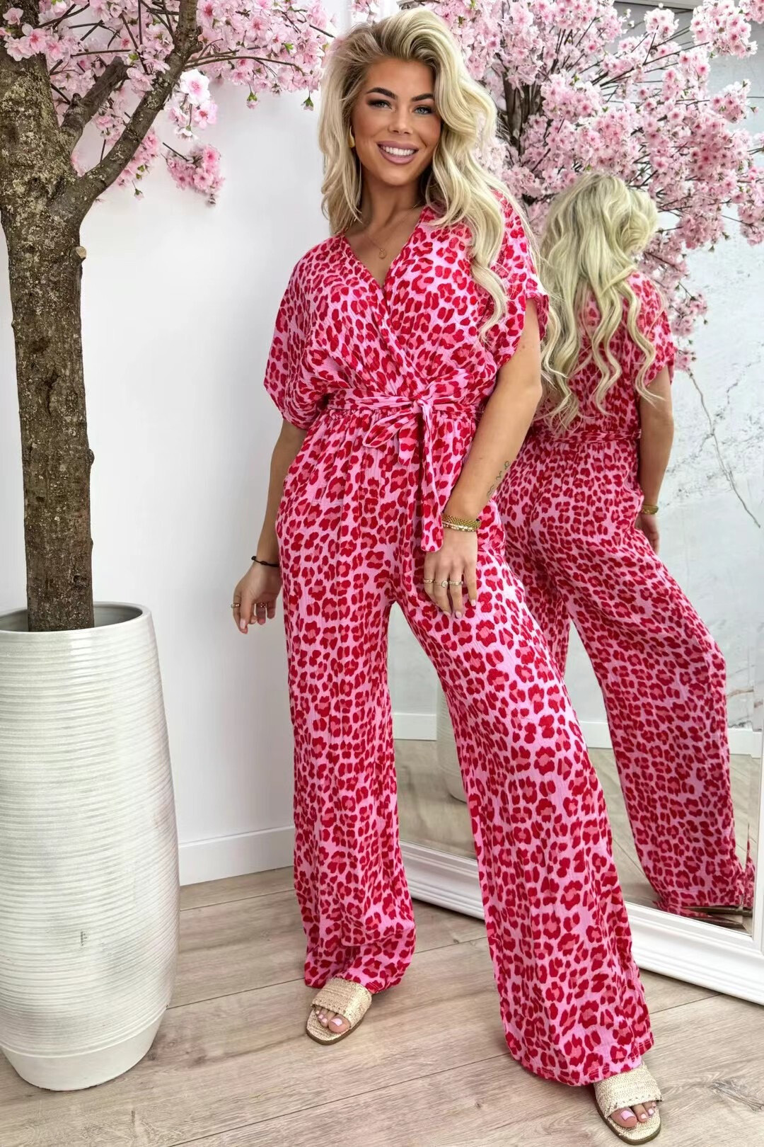 Grossista Rosy Days - Combinazione di pantaloni stampati fluo leopardo con cavo