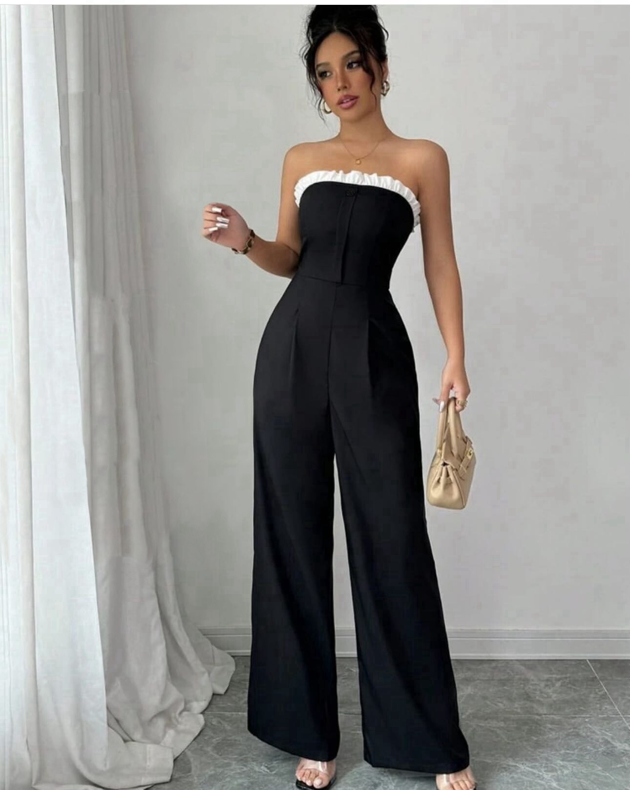 Grossiste Rosy Days - Combinaison Pantalon Bustier Chic à détail bande froncé avec poches