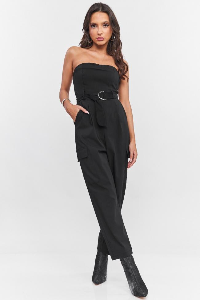 Wholesaler Rosy Days - Strapless cargo belted viscose jumpsuit