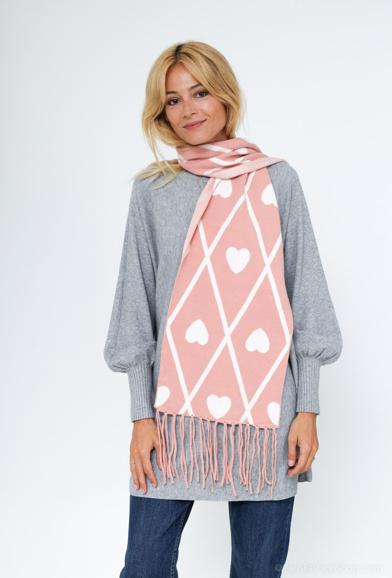 Grossiste Rosy Days - Echarpe en maille à motifss coeurs