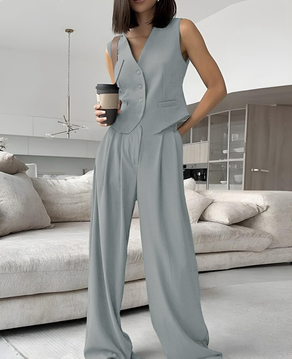 Chic set of sleeveless jacket elegant pants - Main image