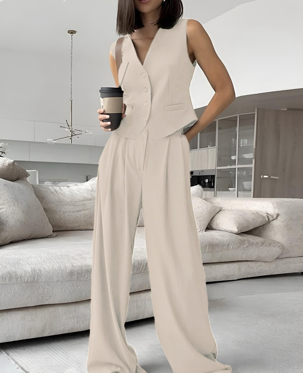 Wholesaler Rosy Days - Chic set of sleeveless jacket elegant pants