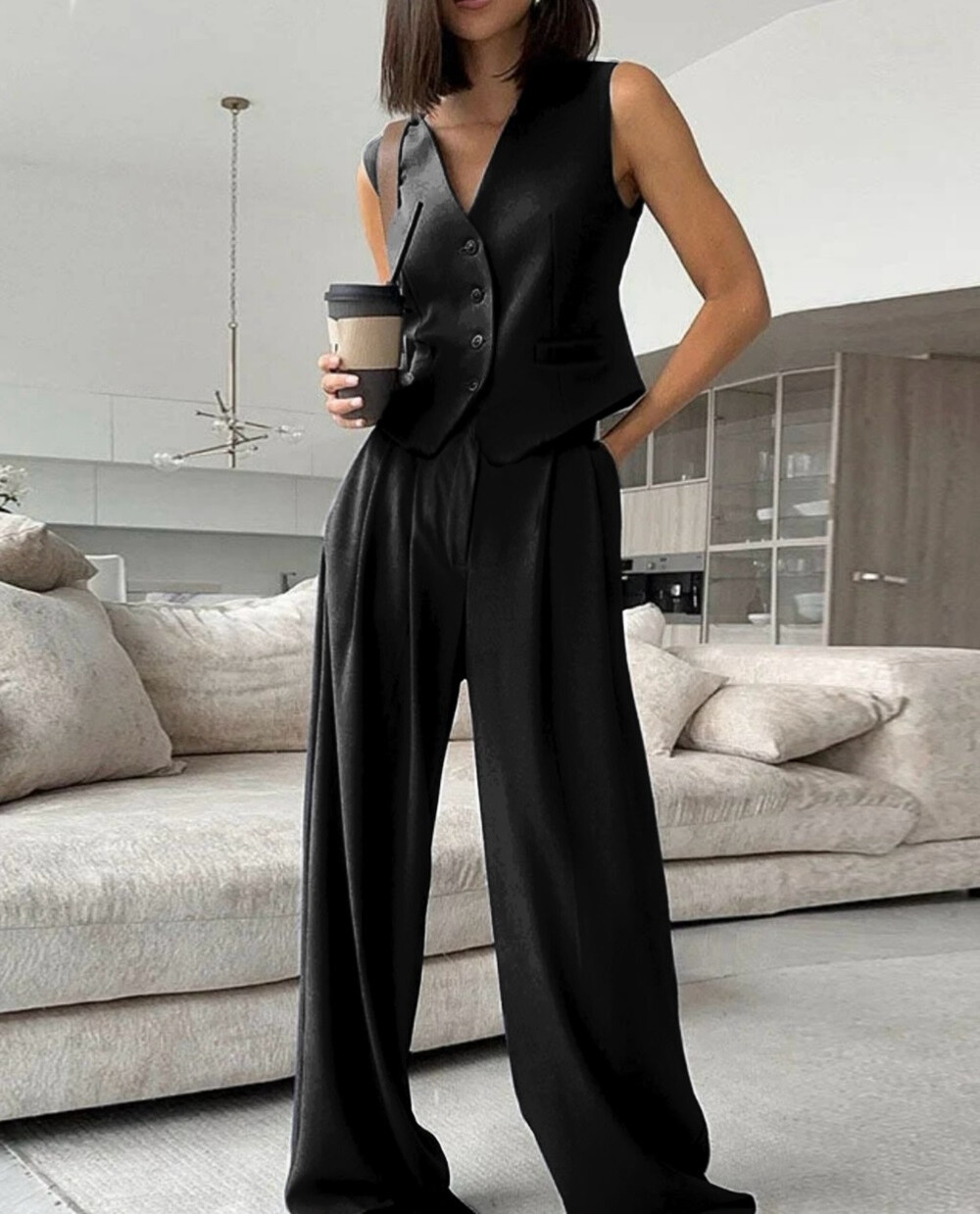 Wholesaler Rosy Days - Chic set of sleeveless jacket elegant pants