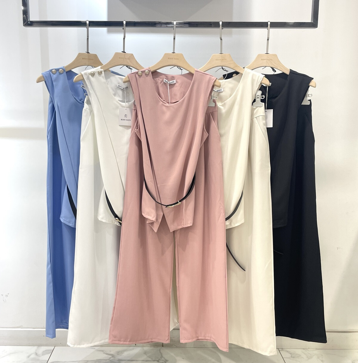 Chic belt pants set - Rose Shadow 2 - thumbnail