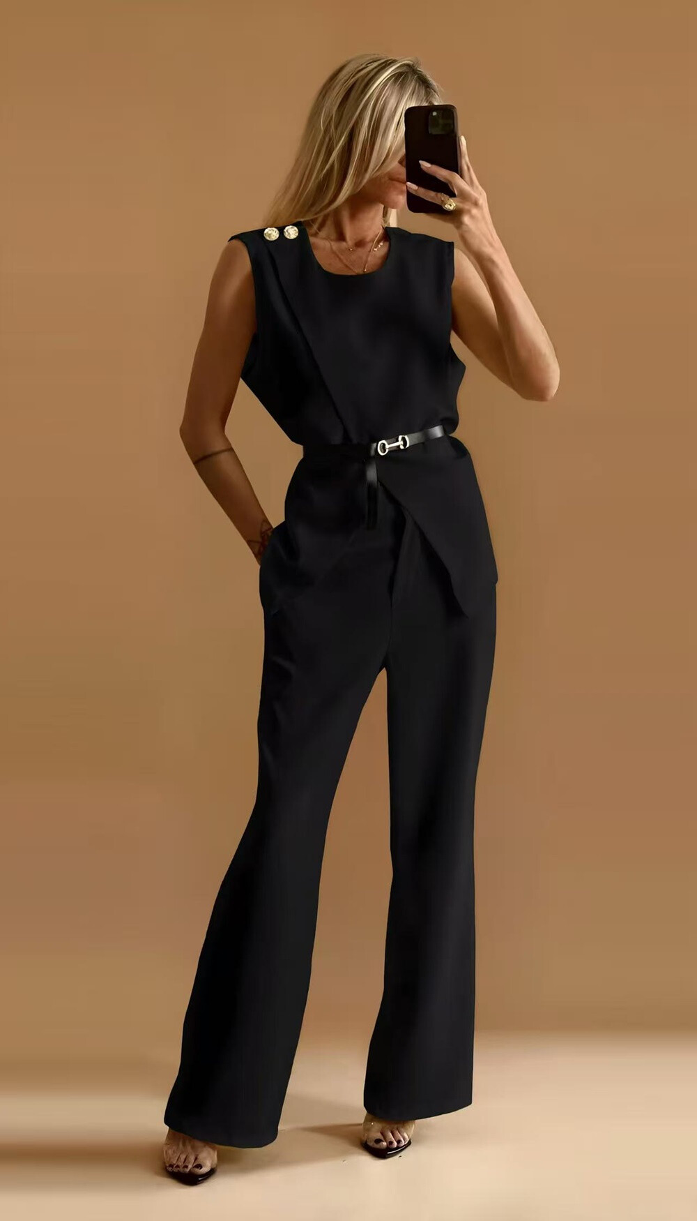 Chic belt pants set - Black - 1 - large format