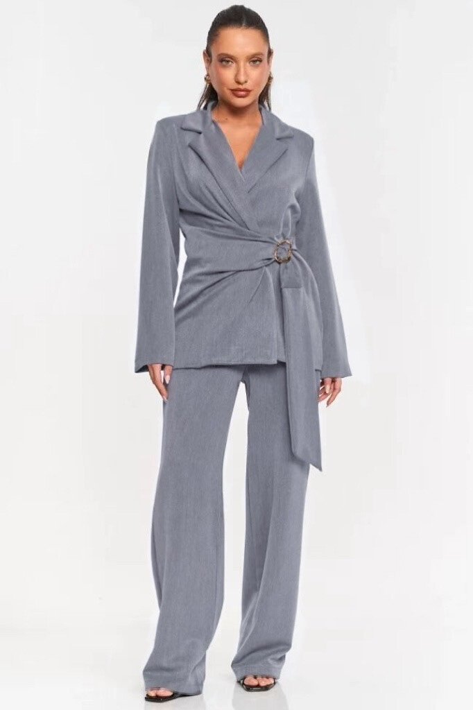 Wholesaler Rosy Days - Chic minimalist buckle blazer pants set