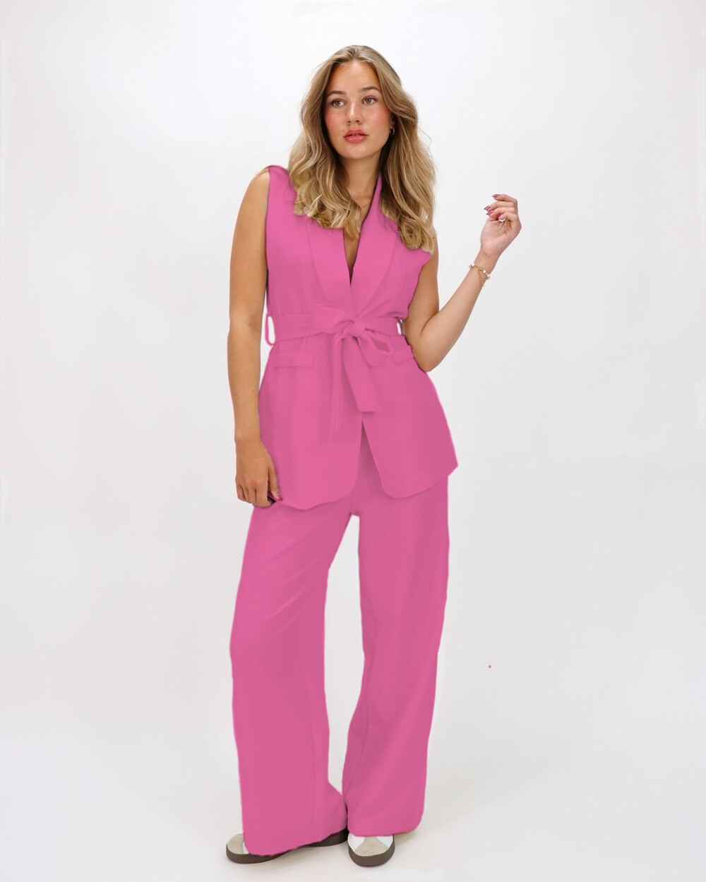 Grossista Rosy Days - Pantaloni blazer senza maniche chic set con fodera