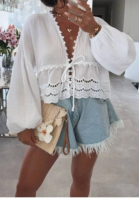 Grossiste Rosy Days - Gilet Gaze de Coton à Dentelle