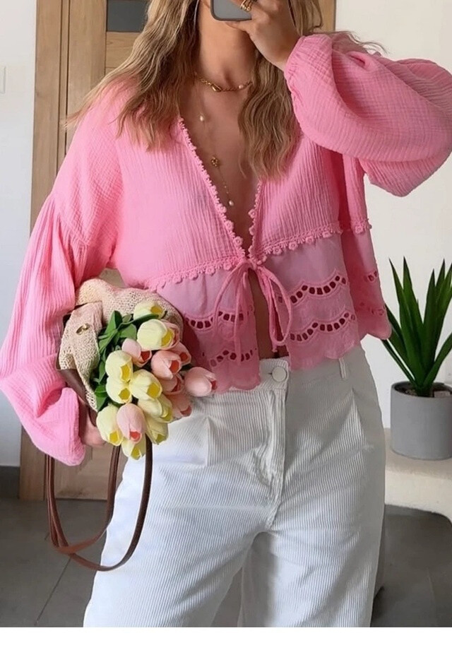 Grossiste Rosy Days - Gilet Gaze de Coton à Dentelle