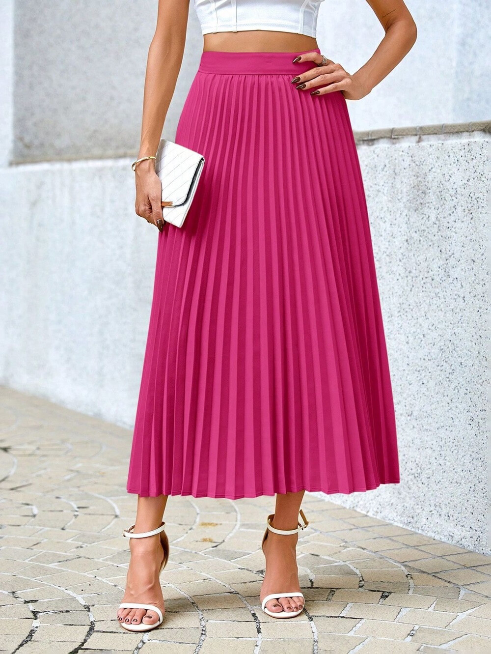 Grossiste Rosy Days - Jupe CHIC mi-longue plissée crêpé