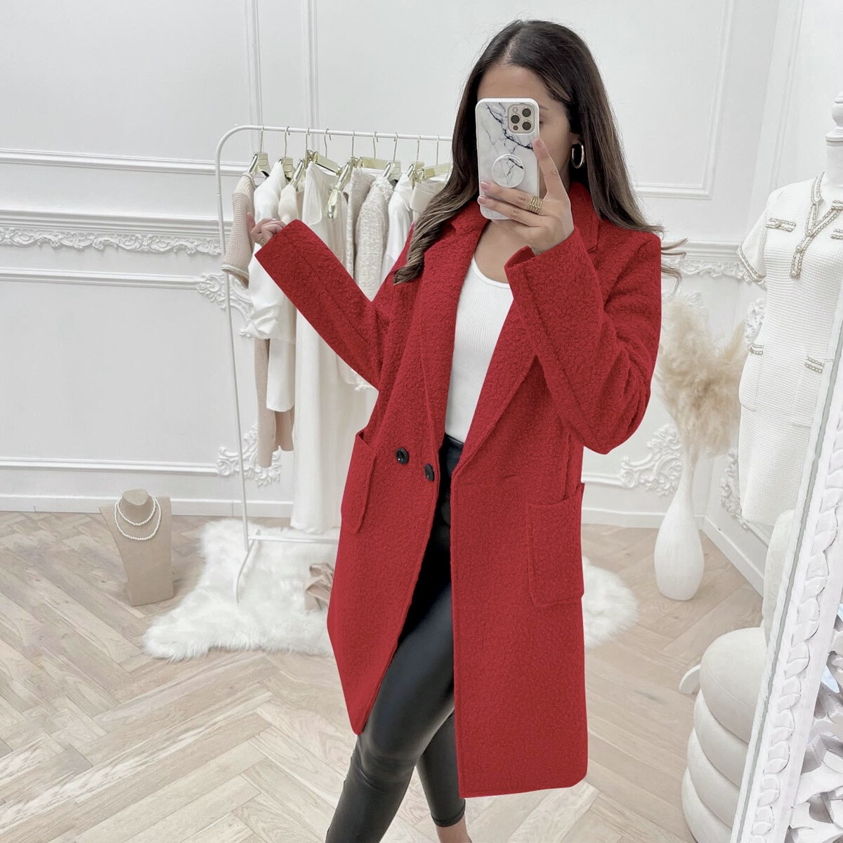 Grossiste Rosy Days - Manteau mi-long en peluche avec poches