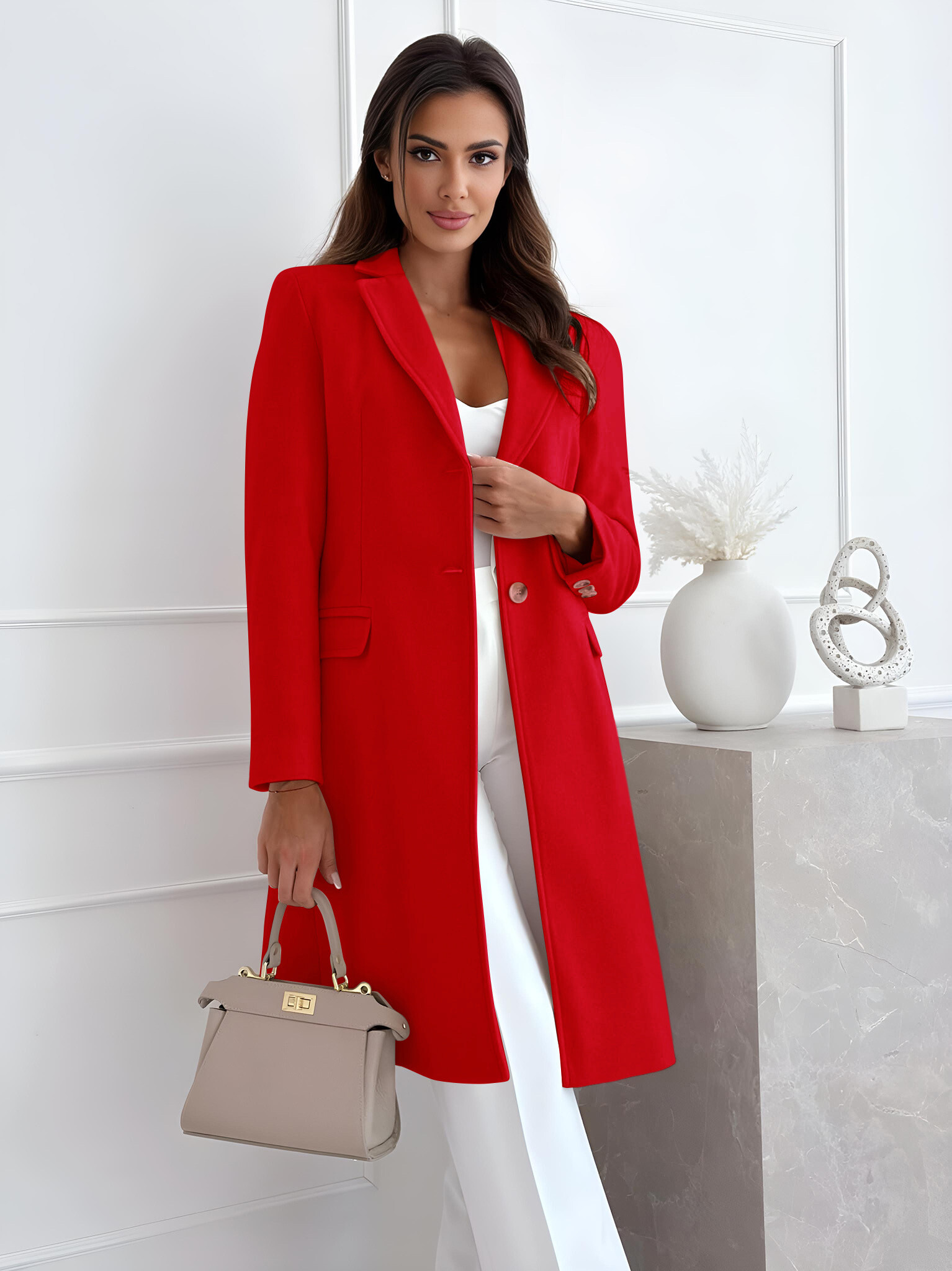 Grossiste Rosy Days - Manteau mi-long chic boutonné avec doublure