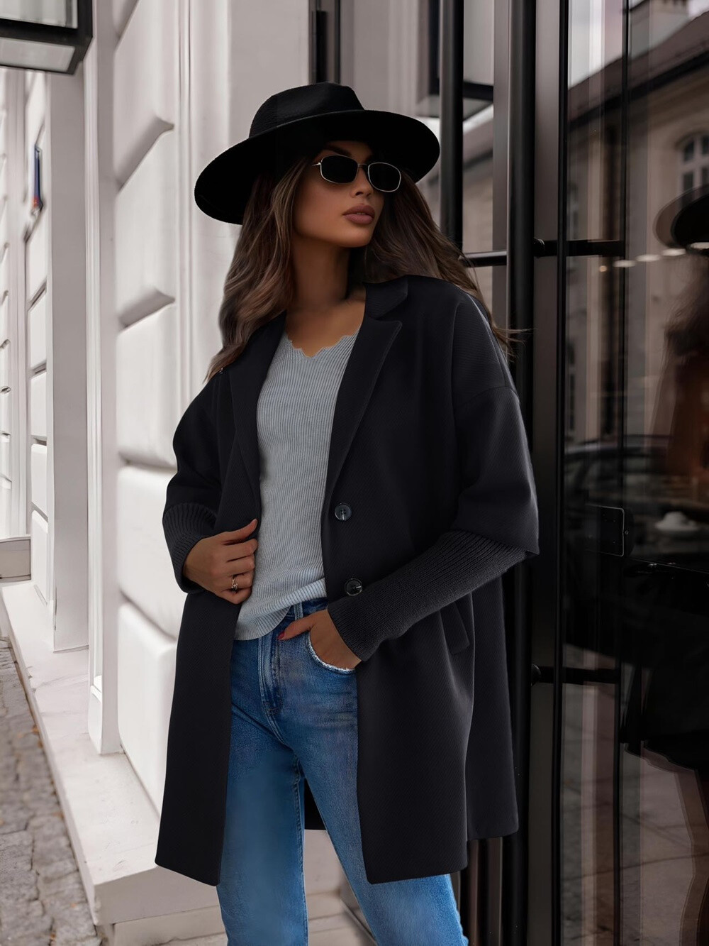 Grossista Rosy Days - Cappotto elegante con maniche in maglia e fodera