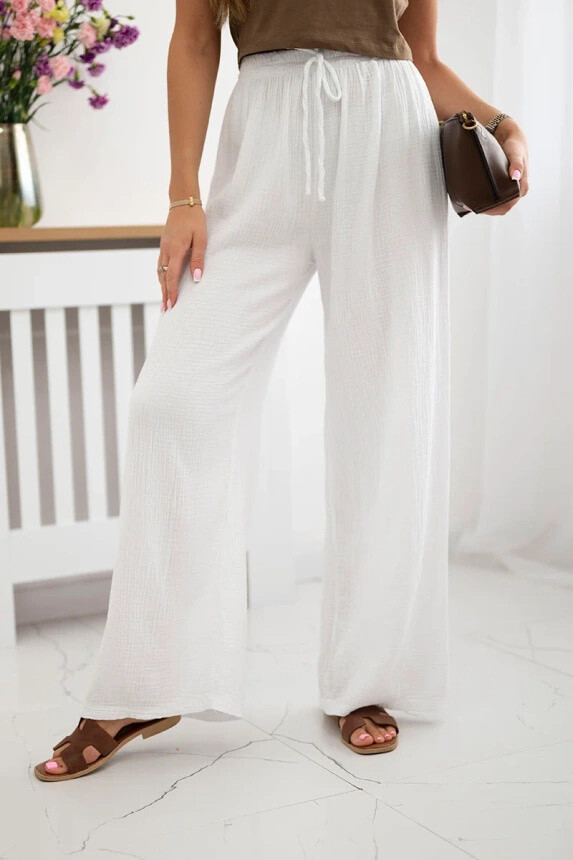 Cotton gauze pants with cord - White - 1 - large format