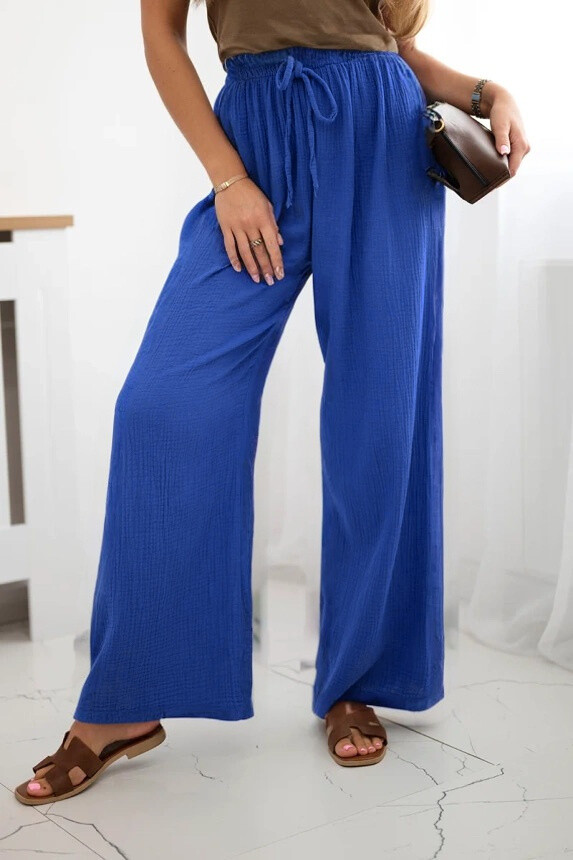 Cotton gauze pants with cord - Royal Blue 1 - thumbnail