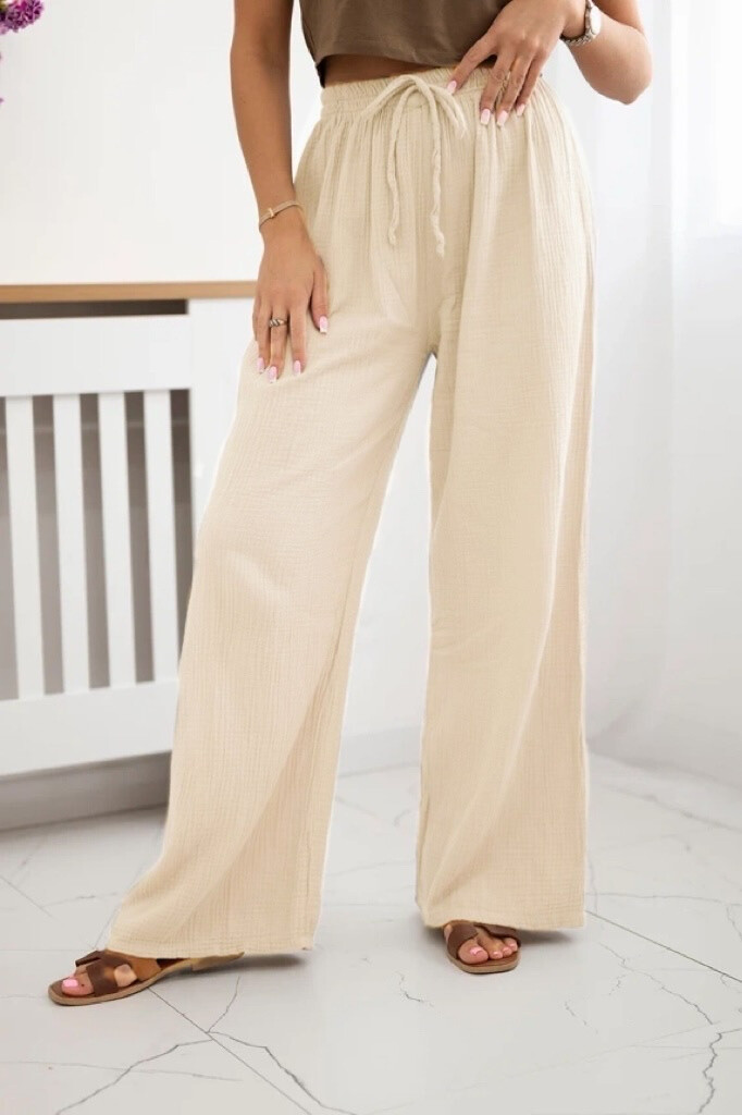 Cotton gauze pants with cord - Ecru - 1 - large format