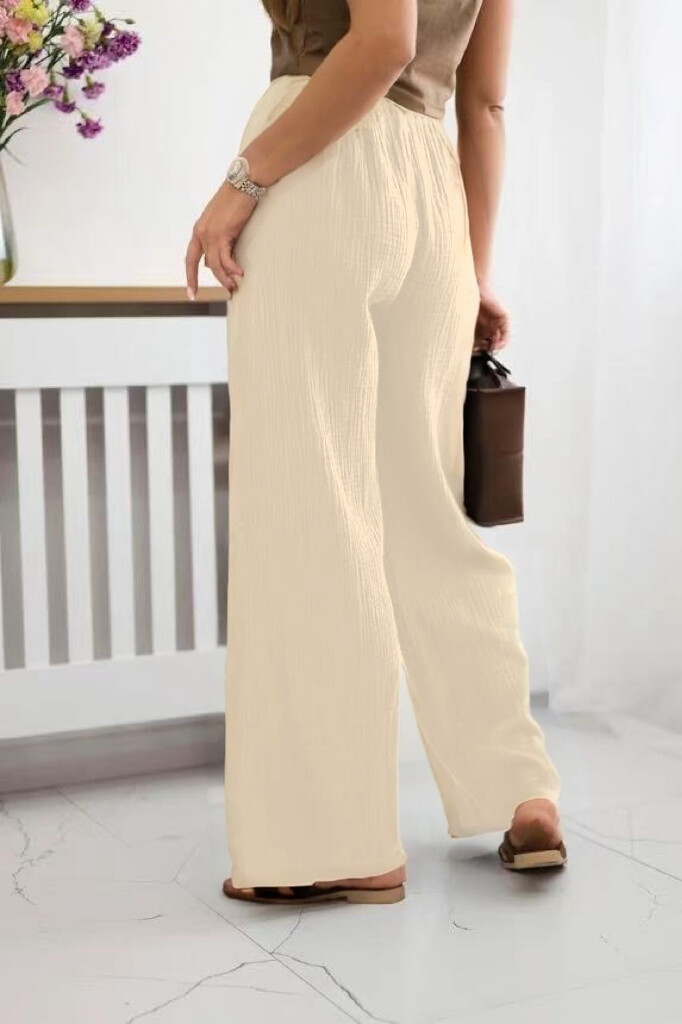 Cotton gauze pants with cord - Ecru - 3 - large format